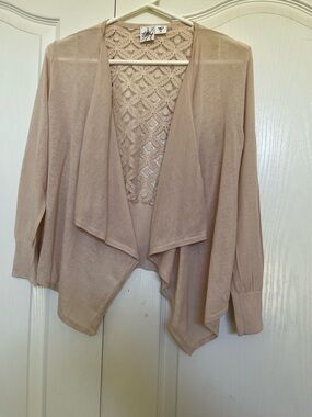 Lightweight Crochet-Back Draped Cardigan - Beige